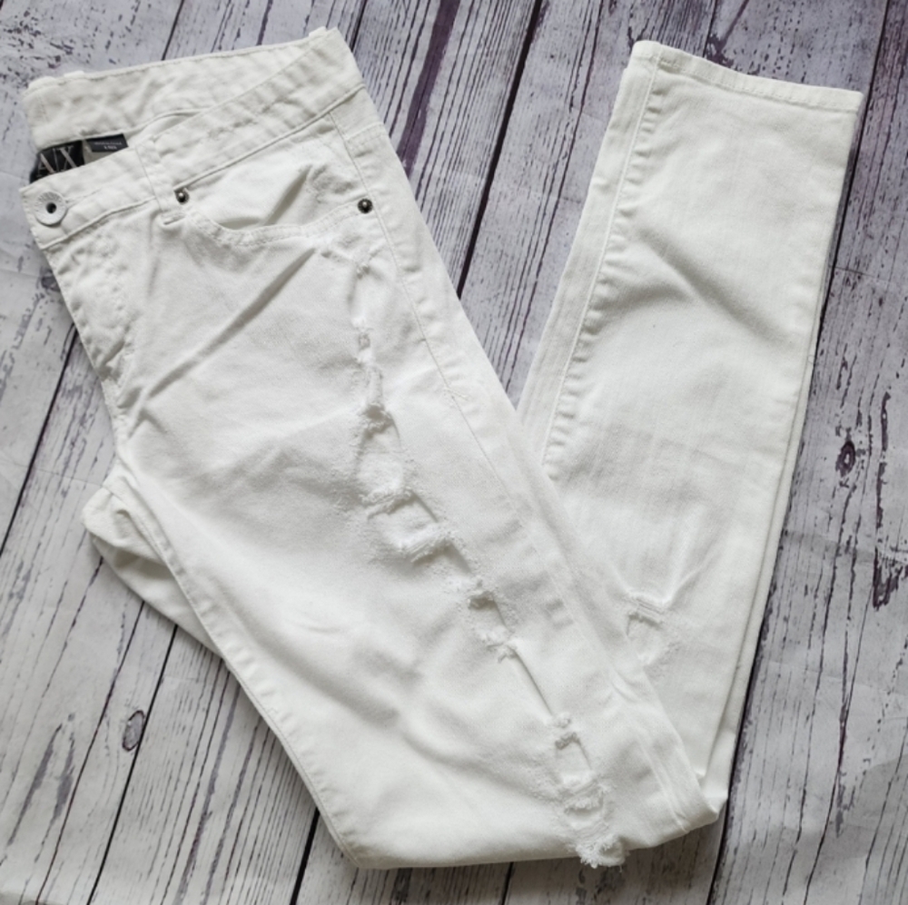 White Pants Armani A|X Denim Designer Classic Jeans Size 6 Stretchy Comfortable